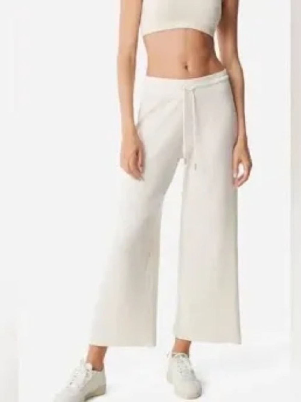 MATE the Label Organic Waffle Wide Leg Pants Bone Ivory M Cropped Lounge Casual